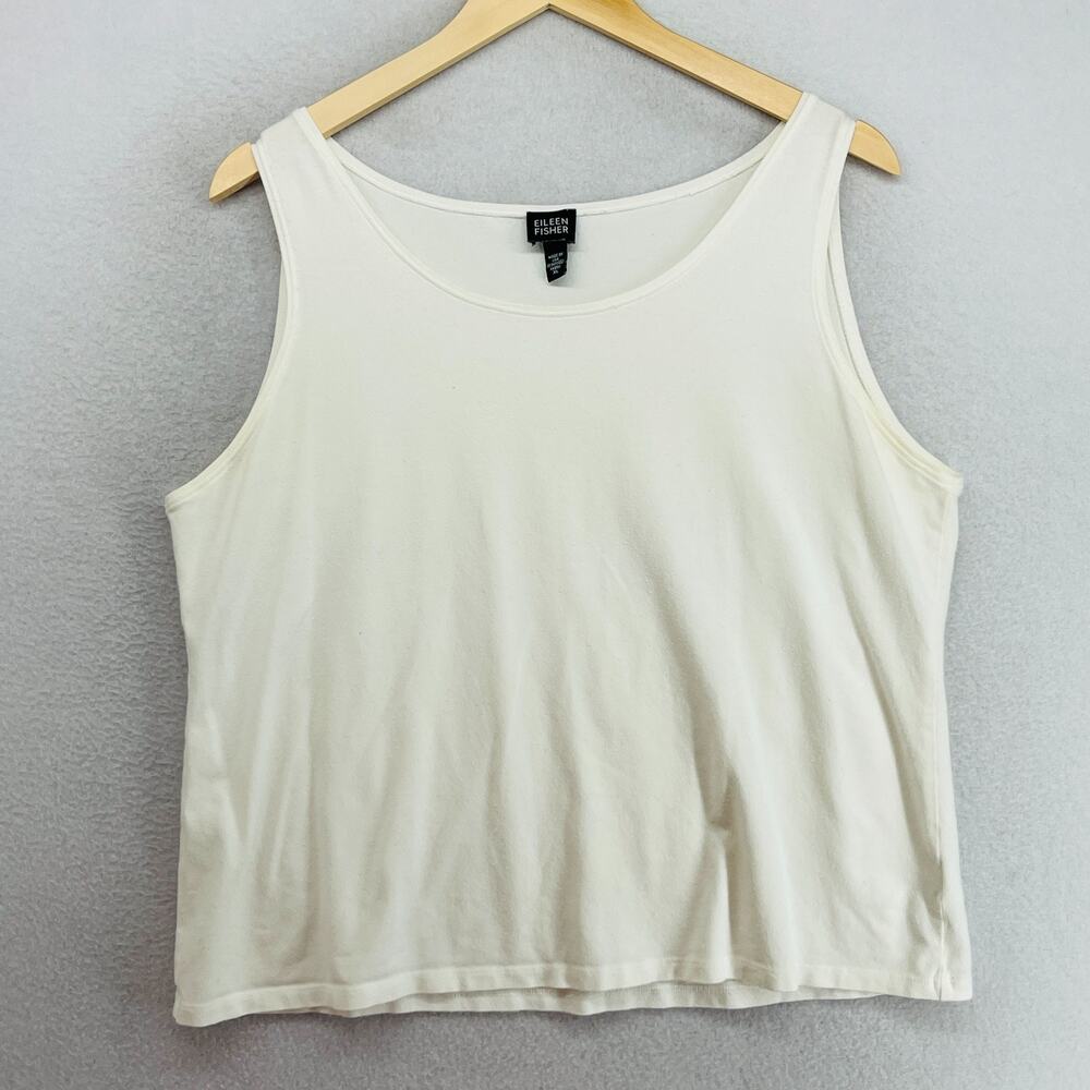 EILEEN FISHER Top XL Stretch Organic Cotton Jersey Tank Scoop Neck Off White USA